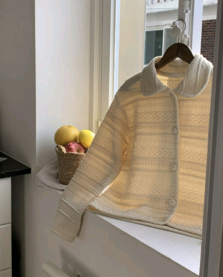 둥근 카라 자카드 케이블 꽈배기 니트 가디건 아이보리 / 공구우먼 핫핑 리리앤코 니어웨어 러브앤드팝 98도씨 로버블 이미지