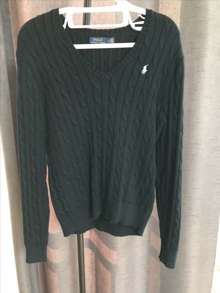 폴로 랄프로렌 꽈배기 브이넥 블랙 니트 L 이미지
