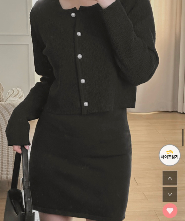 (최저가/데이트룩/새상품) 리리앤코 엘비디르 투피스(니트 가디건+미니 원피스) 세트 블랙 S 이미지