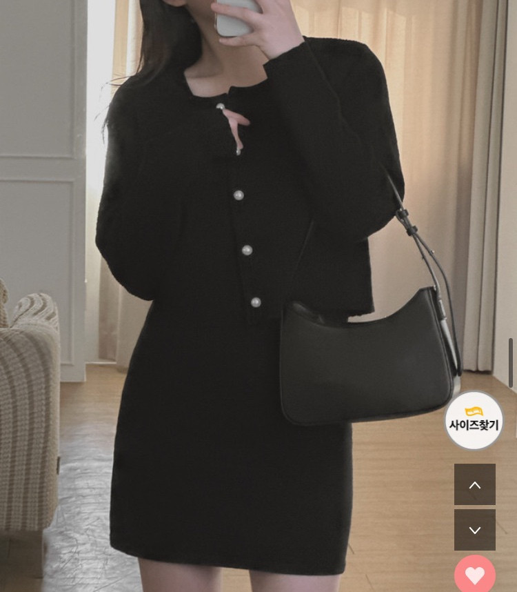 (최저가/데이트룩/새상품) 리리앤코 엘비디르 투피스(니트 가디건+미니 원피스) 세트 블랙 S 이미지