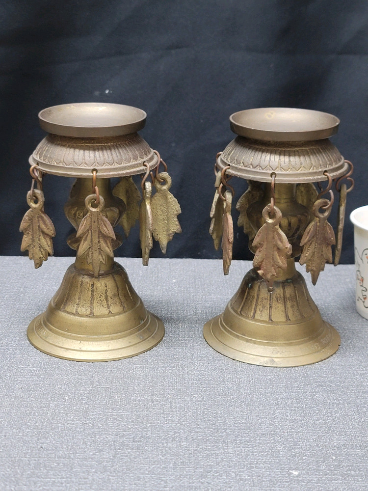 황동 나뭇잎 촛대 2점 동브론즈 이미지