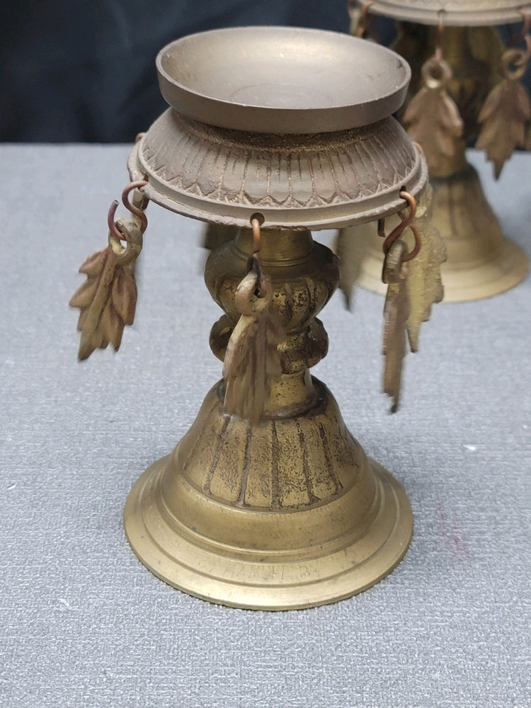 황동 나뭇잎 촛대 2점 동브론즈 이미지