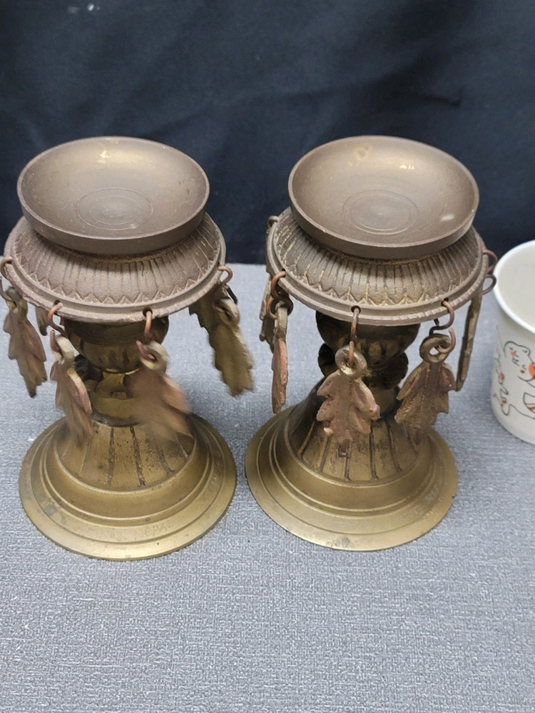 황동 나뭇잎 촛대 2점 동브론즈 이미지