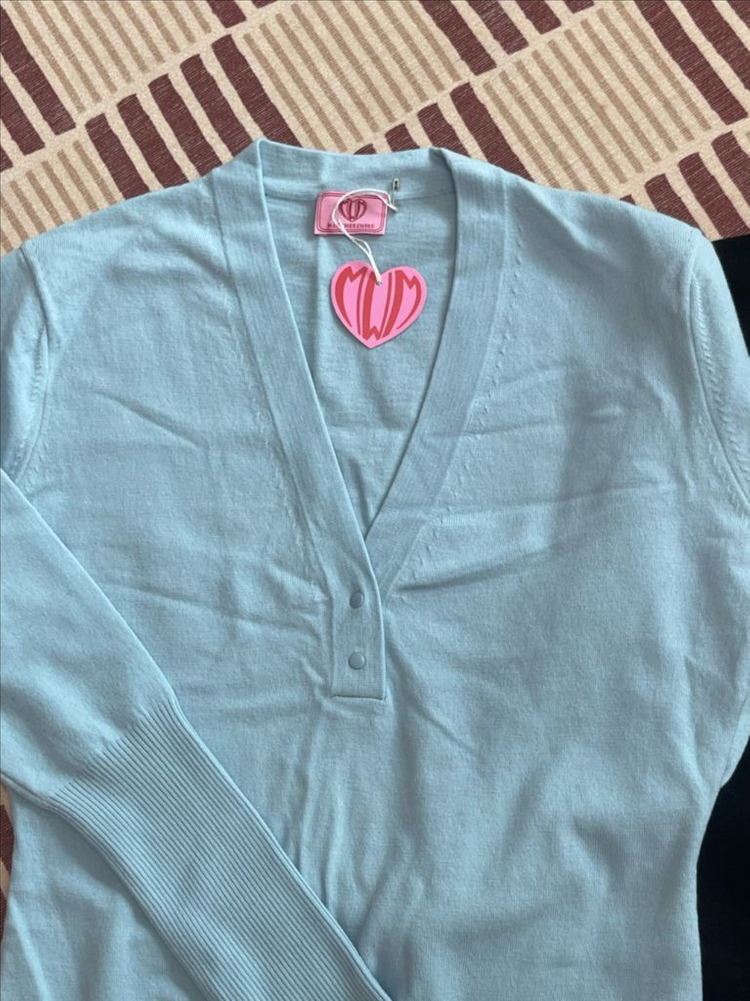 (새상품) 매니모어몽 에센셜 브이 니트탑 (블루) 이미지