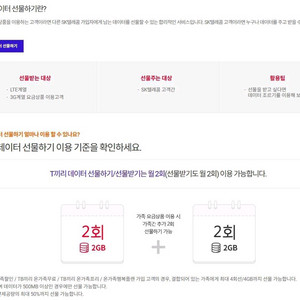 SKT LG U+ KT 엘지 유플러스 케이티 에스케이티 데이터 선물 1G 2G 1기가 2기가 1GB 2GB 이미지