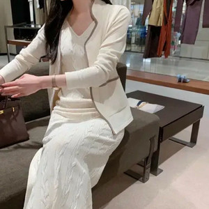 더로랑 SS 라인 니트 가디건 아이보리 오픈 니트 자켓 올드머니룩 오피스룩 이미지