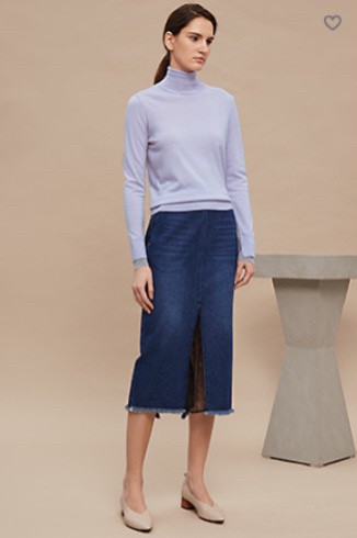 한섬 래트바이티 LATT 레이스 배색 데님 스커트 H라인 중청 롱치마 트임 슬릿 이미지