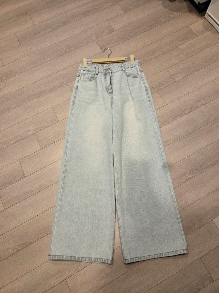 더캐시미어 백 밴딩 스티치 와이드 데님 팬츠 이미지