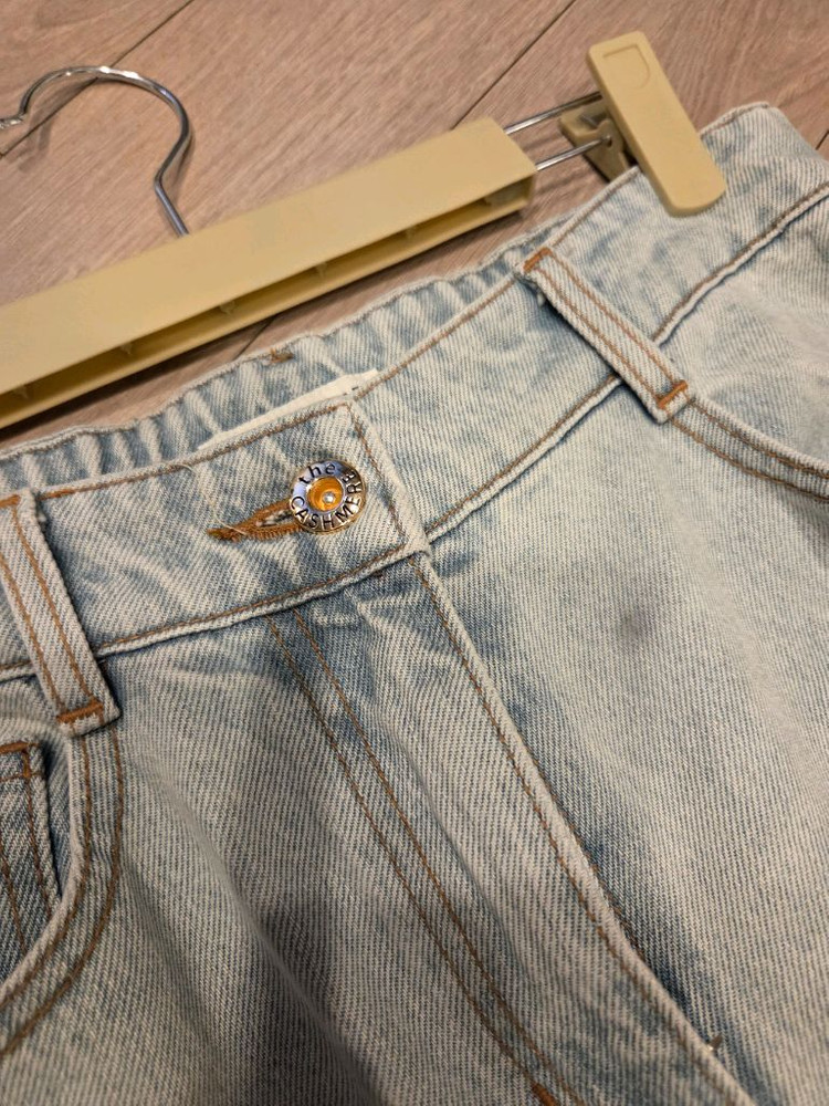 더캐시미어 백 밴딩 스티치 와이드 데님 팬츠 이미지