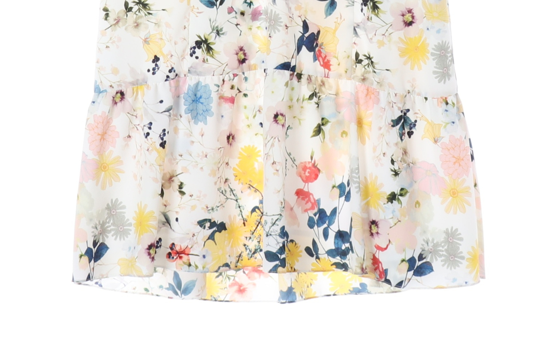 잇미샤 화이트 멀티 플로럴 러플 카라 쉬폰 반팔 원피스 이미지