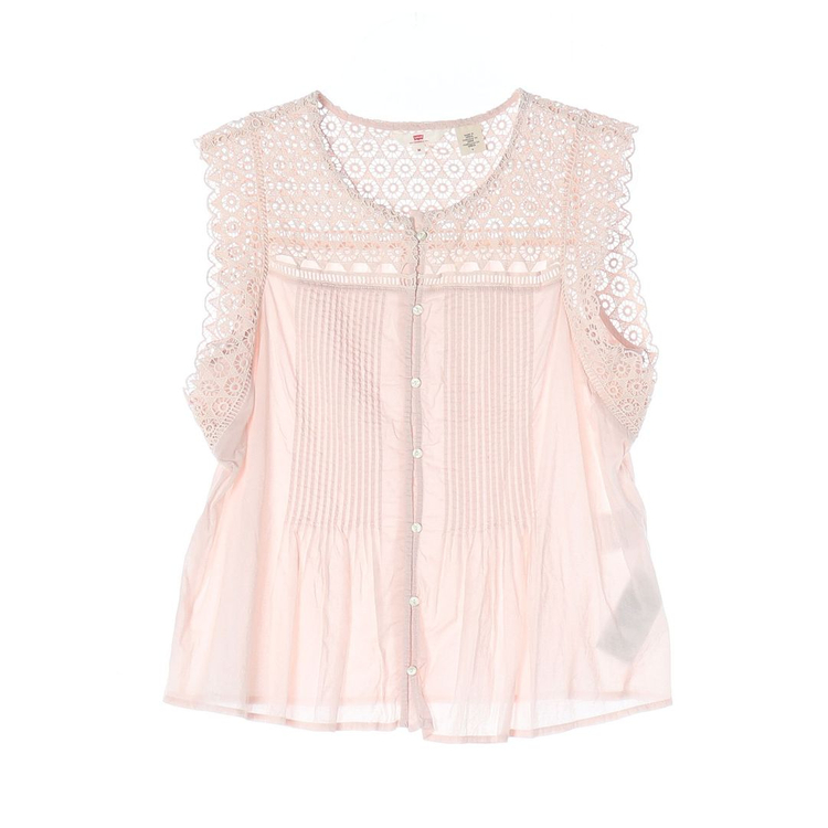 리바이스 핑크 레이스 민소매 셔츠 블라우스 이미지