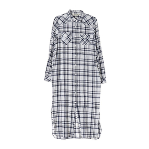 써스데이아일랜드 화이트 네이비 체크 린넨 코튼 롱 셔츠 원피스 이미지
