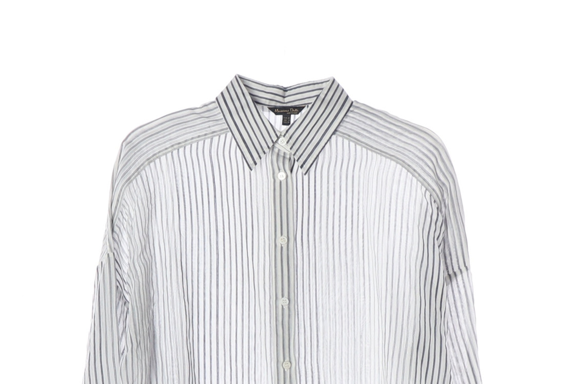 마시모두띠 코튼 실크 화이트 블루 스트라이프 셔츠 이미지