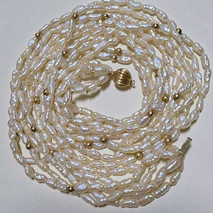 14k 잠금& 금볼 5줄 천연 담수진주 목걸이 이미지