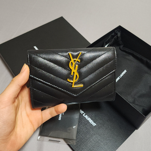 생로랑 카산드라 마틀라세 카드지갑 블랙 금장 이미지