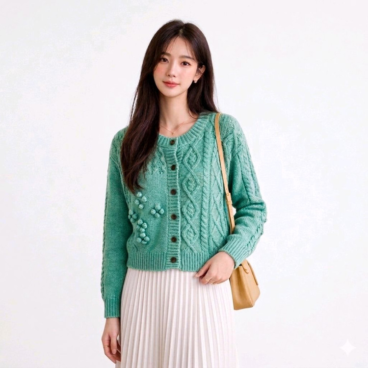 봄컬러 | JJ지고트 민트 니트 가디건 FREE | 55~66 화사핏 상태A 이미지