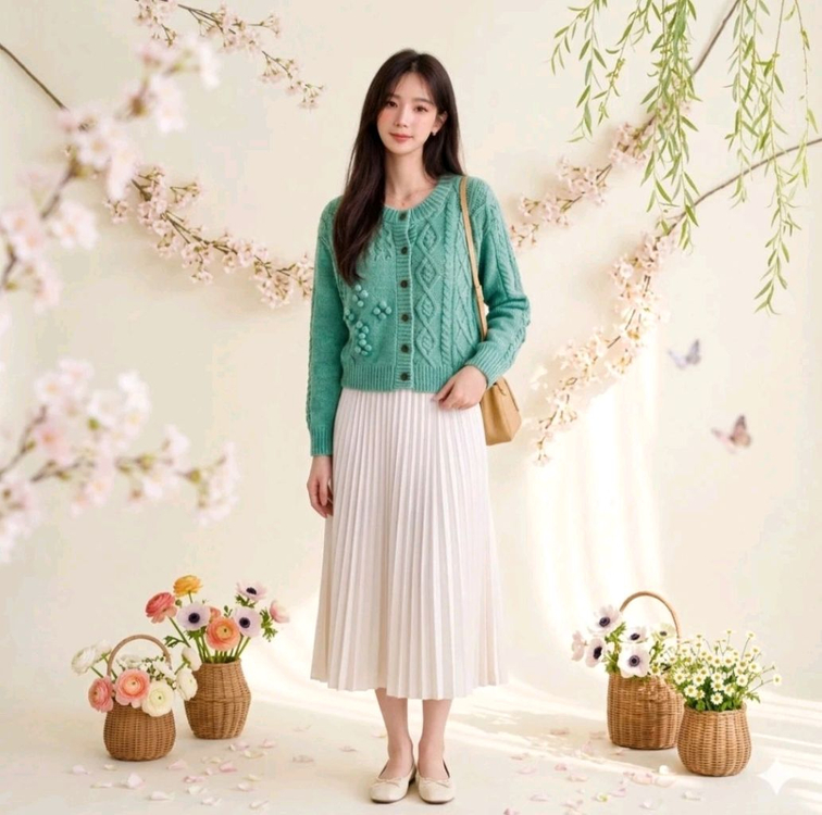 봄컬러 | JJ지고트 민트 니트 가디건 FREE | 55~66 화사핏 상태A 이미지