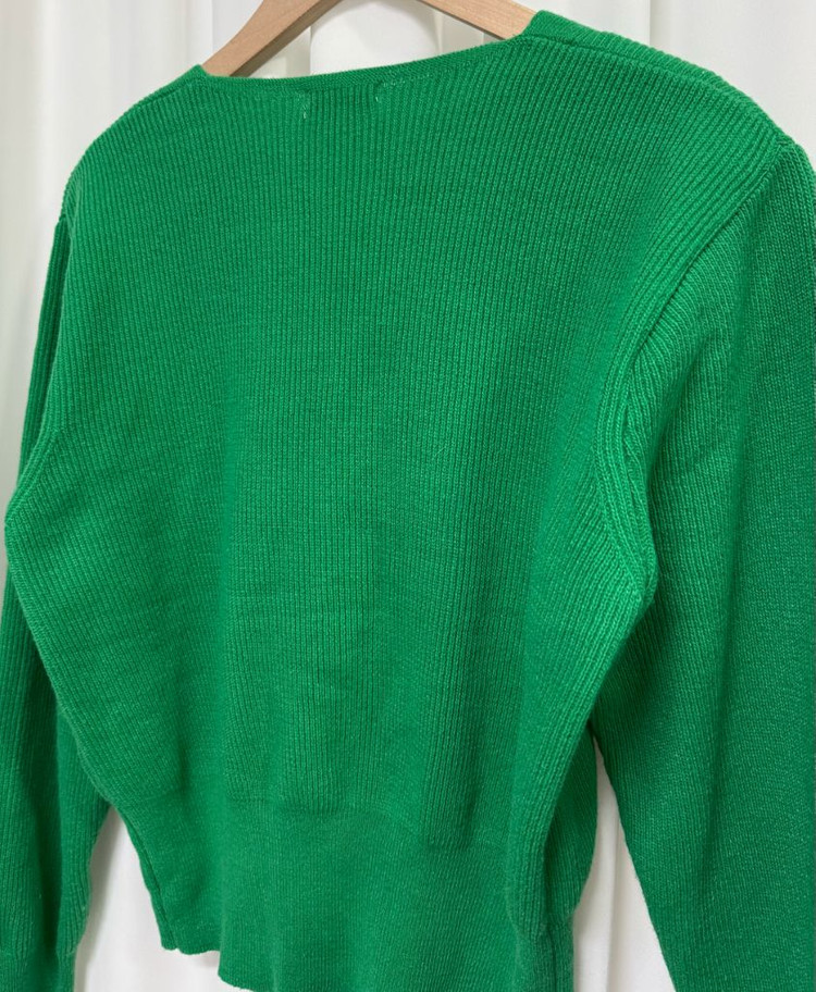 브이넥 그린 가디건 이미지