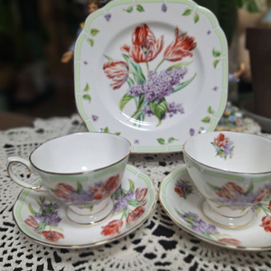 미사용))로얄알버트 보태니컬 티 튤립&라일락 2인조 &디저트접시 이미지