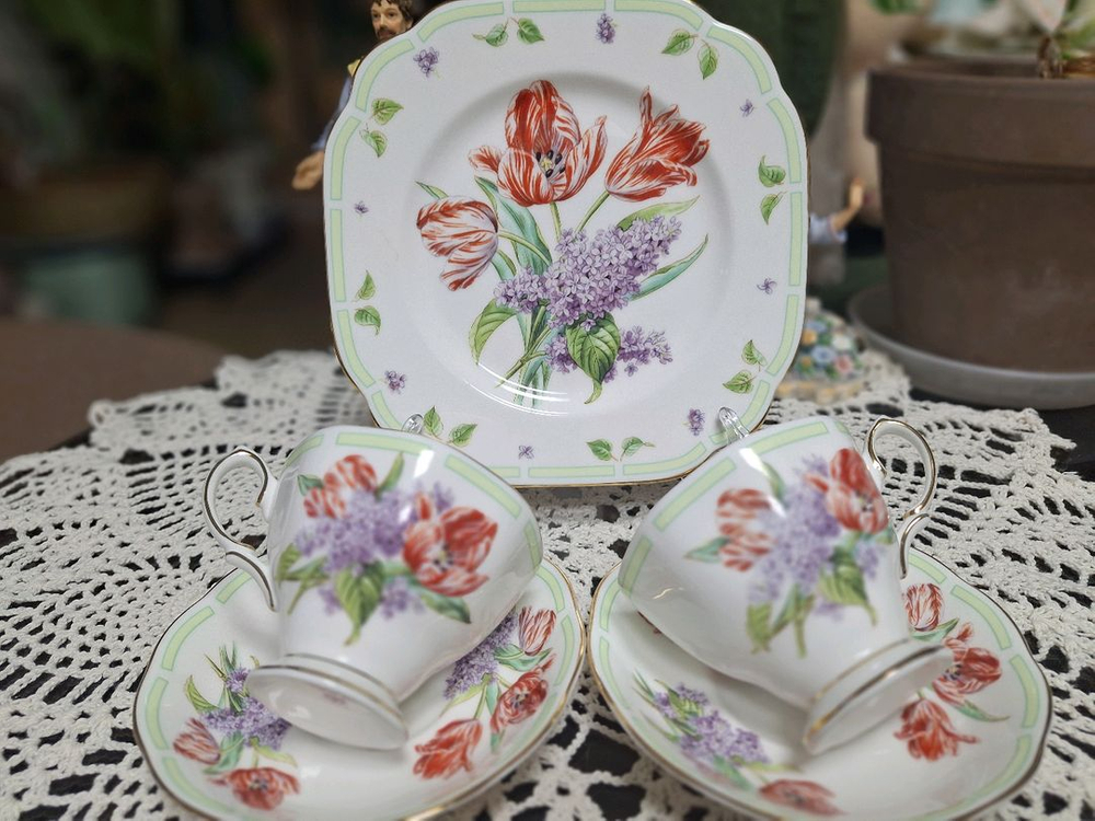 미사용))로얄알버트 보태니컬 티 튤립&라일락 2인조 &디저트접시 이미지