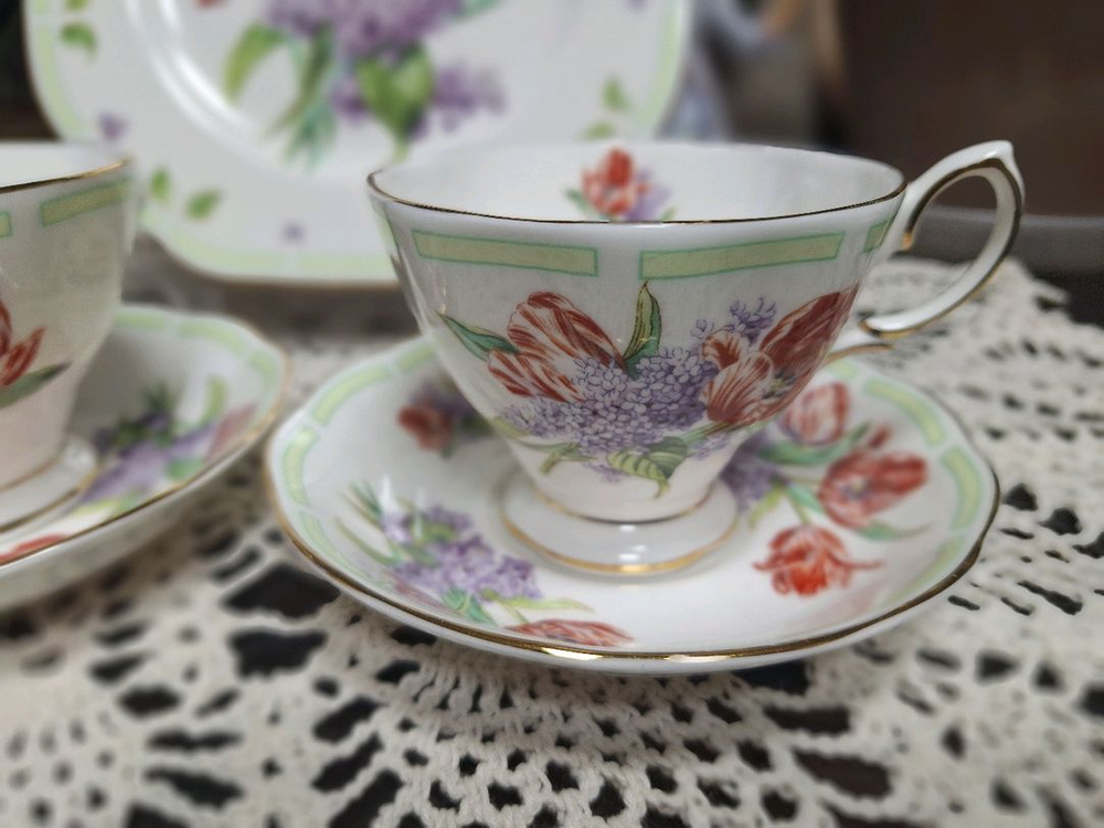 미사용))로얄알버트 보태니컬 티 튤립&라일락 2인조 &디저트접시 이미지