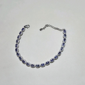 천연 탄자나이트 보석 테니스 팔찌 14k 금 도금 이미지