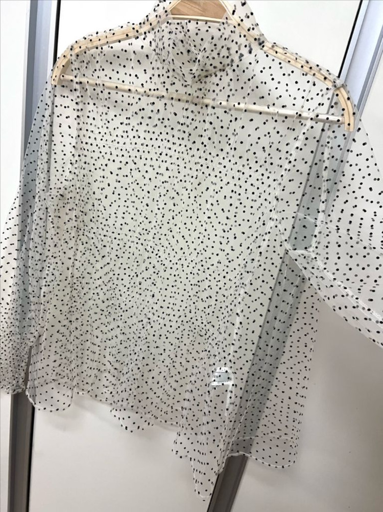 21년 한섬 시스템 SYSTEM 시스루 탑 레이스 샤 도트 블라우스 레이어드 이너 셔링 퍼프 아이보리 이미지