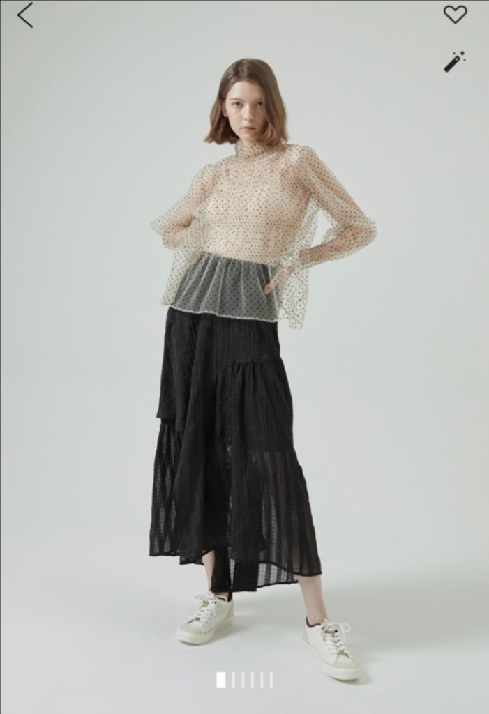 21년 한섬 시스템 SYSTEM 시스루 탑 레이스 샤 도트 블라우스 레이어드 이너 셔링 퍼프 아이보리 이미지