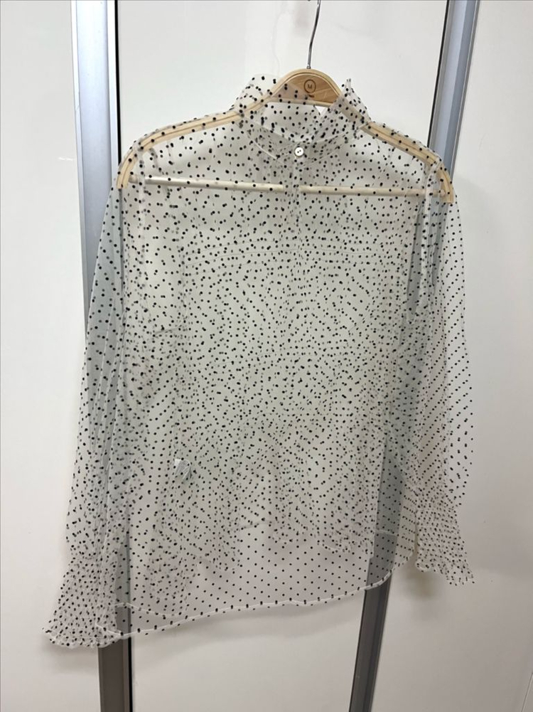 21년 한섬 시스템 SYSTEM 시스루 탑 레이스 샤 도트 블라우스 레이어드 이너 셔링 퍼프 아이보리 이미지