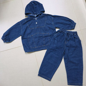 (새상품) 남아 유아동 데님 후드 청 상하복세트 130사이즈 이미지