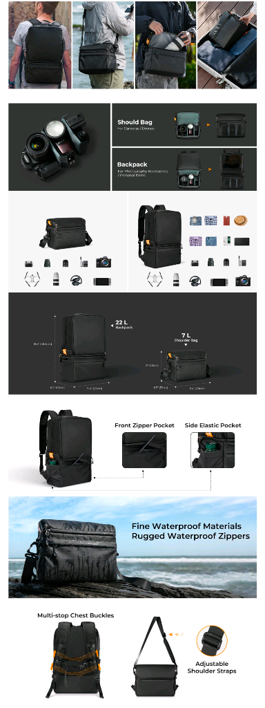 카메라 가방 백팩 K&F Concept 2way 크로스백 배낭 이미지