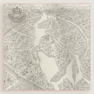 에르메스 숄 라시떼 스카프 라 누벨 시떼 까발리에 140 숄 블랑/ 그리스 /로즈 이미지