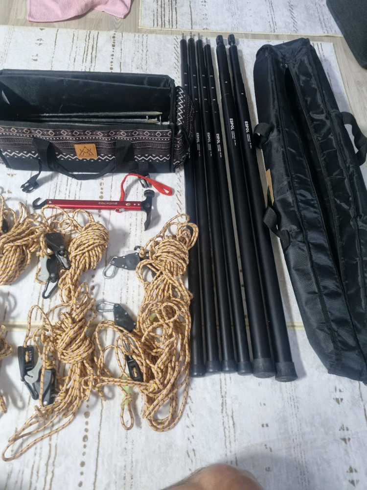 타프+폴대 코누 대형 210D 블랙코팅타프 L4인이상 / 에스폴타프봉 6개 +단조팩+가방 셋트 이미지