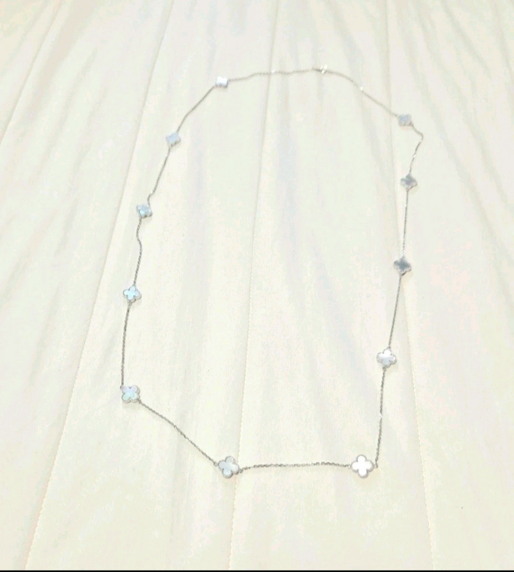 클로버 양면 실버 롱 목걸이 이미지