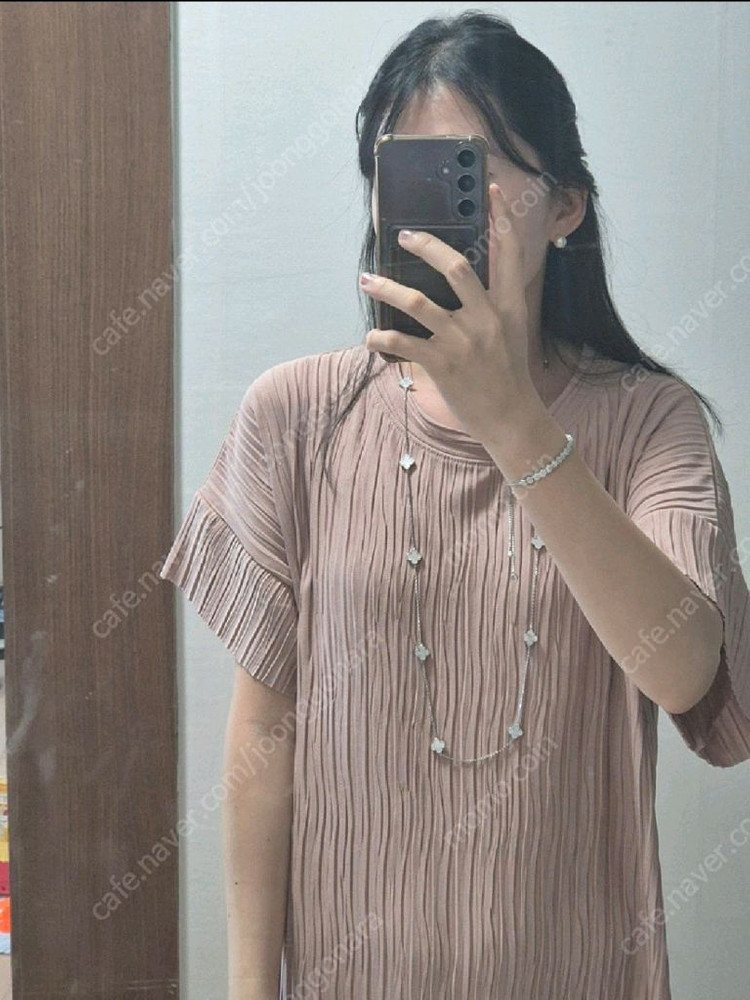 클로버 양면 실버 롱 목걸이 이미지