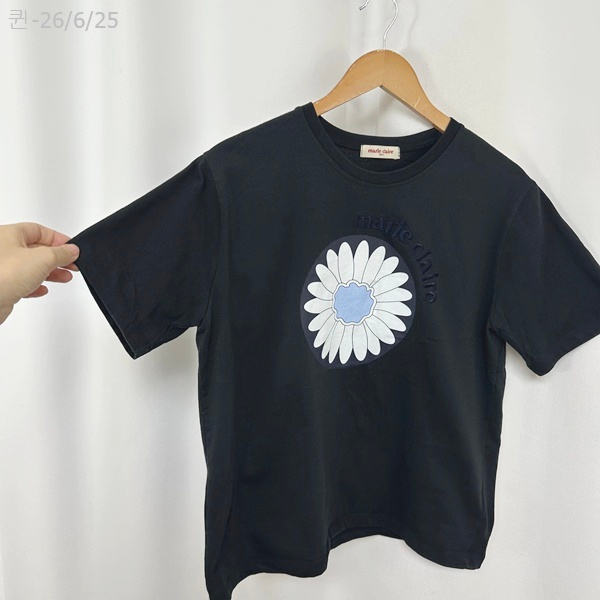 마리끌레르 여자 면 반팔티 검정 40 (44-66추천) 이미지