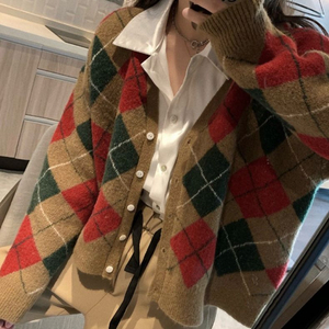 아가일패턴 브이넥 가디건 이미지