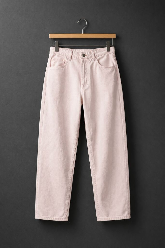 LEAF 연한 핑크 디자이너 데님 청바지 면 팬츠 55-66 사이즈 정도 이미지