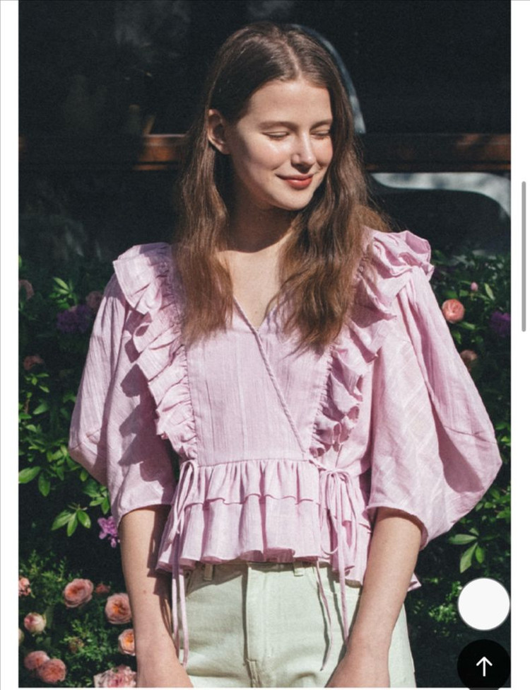 보카바카 로샤 러플 블라우스- 체크 퍼플, 프리사이즈 이미지