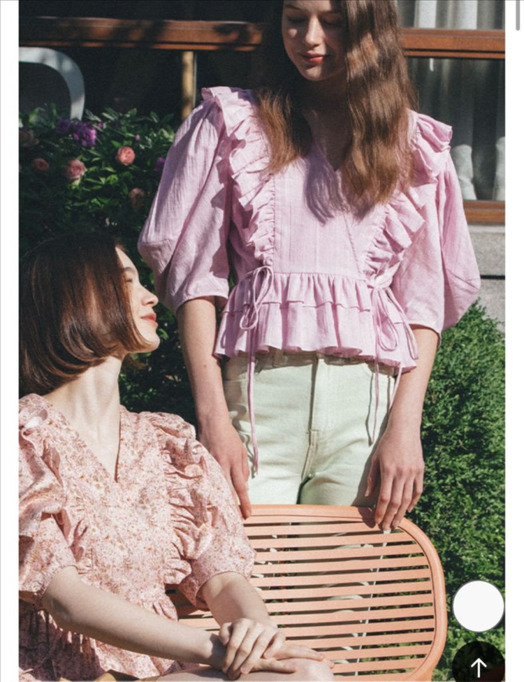 보카바카 로샤 러플 블라우스- 체크 퍼플, 프리사이즈 이미지