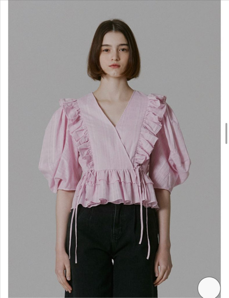 보카바카 로샤 러플 블라우스- 체크 퍼플, 프리사이즈 이미지