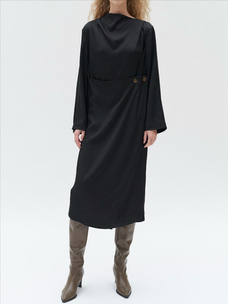 모한 원피스 버튼 드레이프 롱 원피스 새상품 블랙 이미지