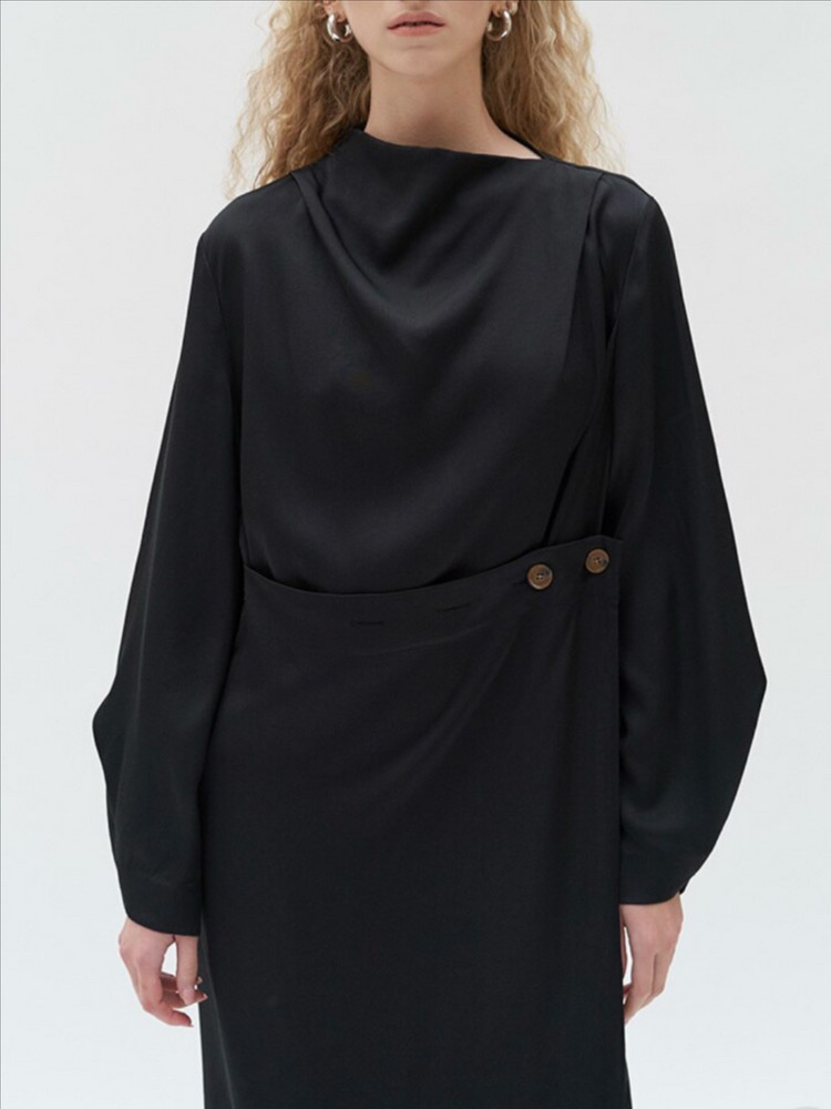 모한 원피스 버튼 드레이프 롱 원피스 새상품 블랙 이미지