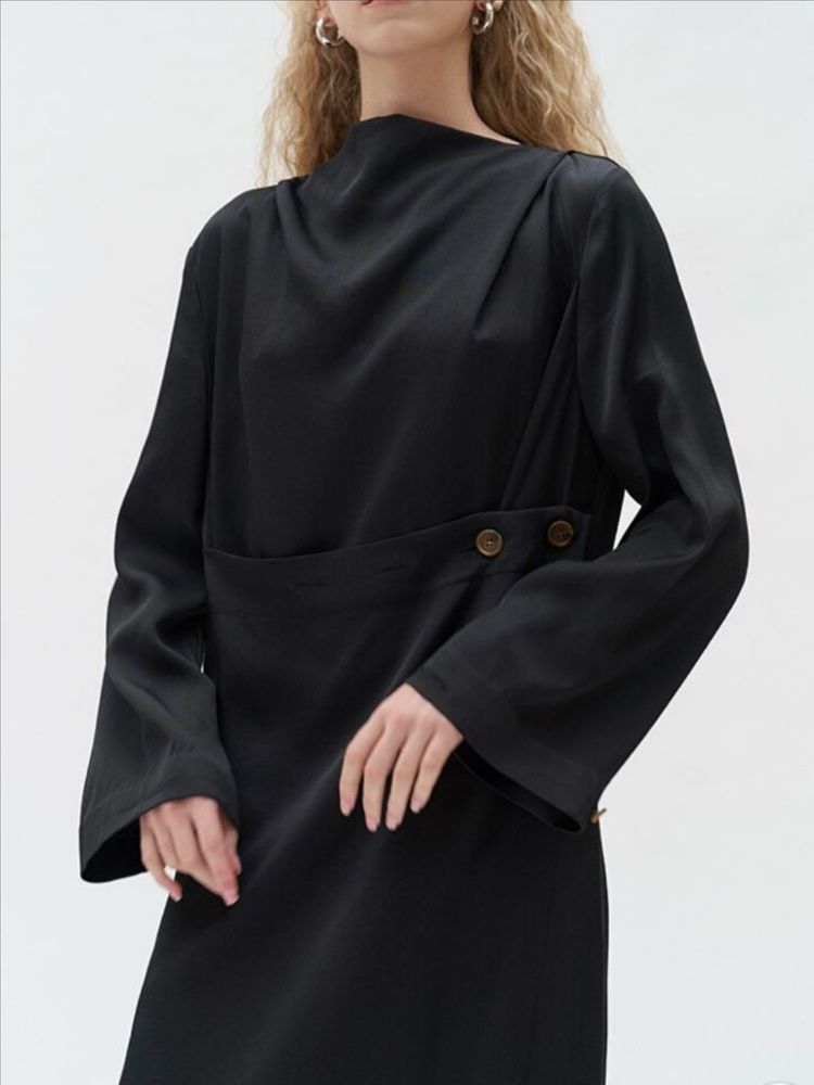 모한 원피스 버튼 드레이프 롱 원피스 새상품 블랙 이미지