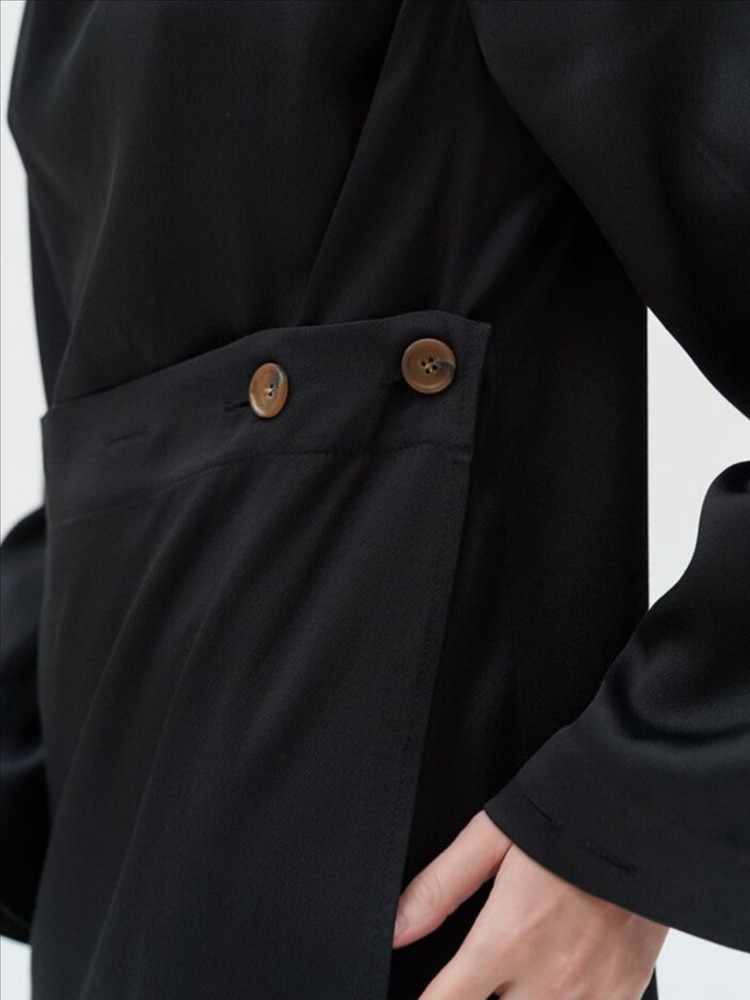 모한 원피스 버튼 드레이프 롱 원피스 새상품 블랙 이미지