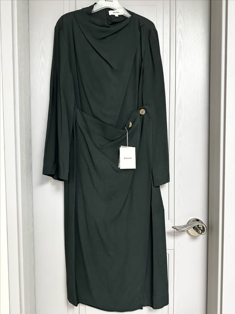 모한 원피스 버튼 드레이프 롱 원피스 새상품 블랙 이미지