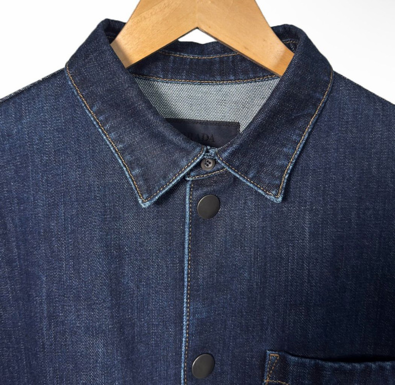 [XL] 프라다 남성 워싱 데님 삼각로고 셔츠 자켓 블루 이미지