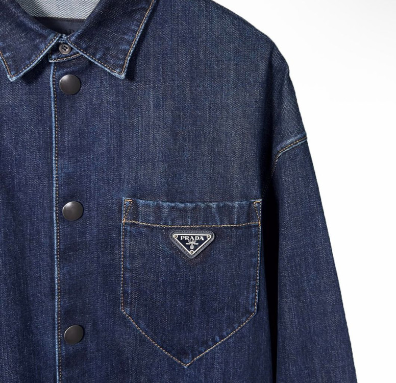 [XL] 프라다 남성 워싱 데님 삼각로고 셔츠 자켓 블루 이미지