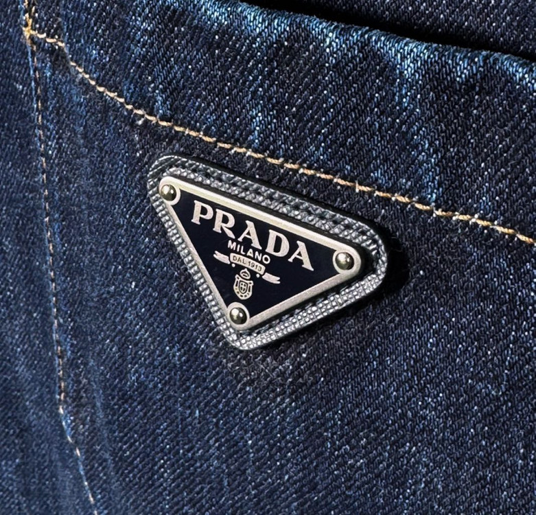 [XL] 프라다 남성 워싱 데님 삼각로고 셔츠 자켓 블루 이미지