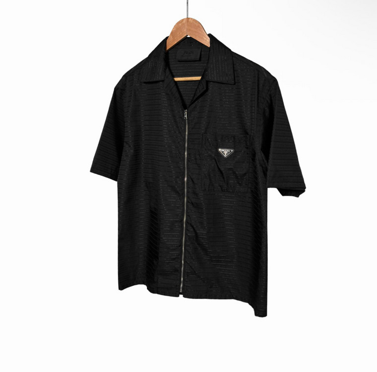 [M] 프라다 남성 리나일론 삼각로고 멀티로고 집업 반팔 셔츠 자켓 블랙 이미지